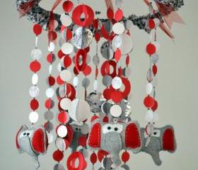 Modern Dancing Elephants Mobile (Red/White/Gray) 