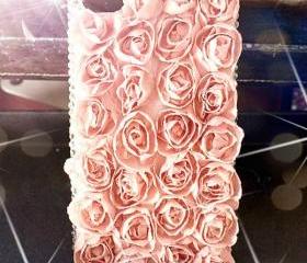 New Bling Crystal Sparkle Rhinestones Pink Lace Roses iPhone 4s Case