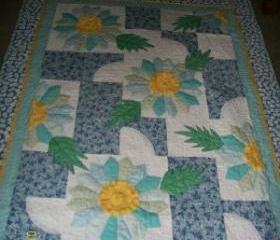Blue and Yellow Flower Quilt