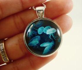 Blue jellyfish pendant necklace-Deep ocean series