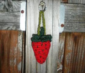 Strawberry Plush Crochet Keychain, ready to ship.