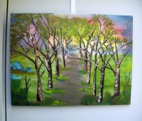 Original art painting, 'Tree Lined Path', oil on canvas by Matt Borst, ready to ship.