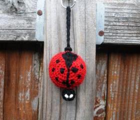 Crochet Plush Ladybug Keychain, ready to ship.
