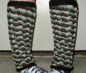Long crochet Leg Warmers for women or juniors in variegated wool neutrals, ready to ship.
