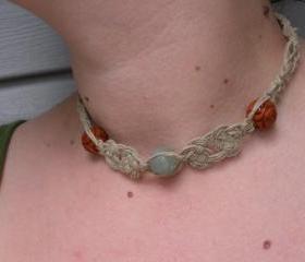 Carved Jade on natural hemp necklace.