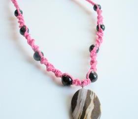 Pink Hemp Macrame necklace with Cuppaccino Jasper Pendant