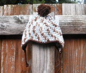 Crochet booties and earflap set for infants boys girls unisex 3-6 months, ready to ship.