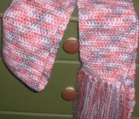 Ultra Soft Crochet Scarf with fringe in Peaches and Cream, ready to ship.