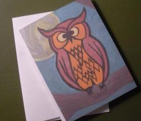 Night Owl blank card featuring print of original acrylic painting