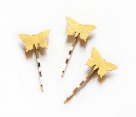 Butterflies bobby pins, set of 3 in gold cardboard
