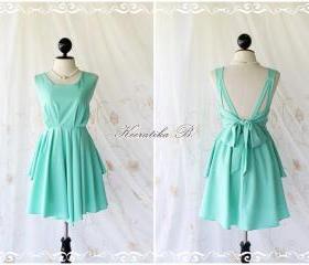 A Party Dress V Shape Style - Cocktail Wedding Bridesmaid Dinner Party Night Dress Bright Mint Green Deep back Style Gorgeous Dress