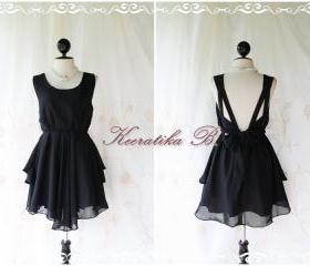 A Party V Shape Style - Cocktail Prom Party Dinner Wedding Night Dres Mellow Black Lined Deep Back Bow Tie Natural Sexy Charming Looks
