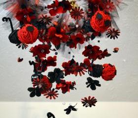 Floating LadyBug Mobile Black/Red, Nursery Decor, Baby Shower Gift