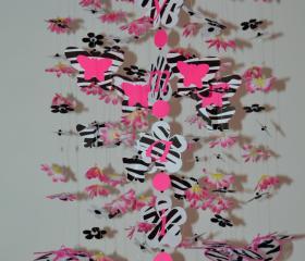 Pink and Zebra Mobile (butterfly and flowers) Nursery Decor, Baby shower gift