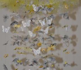Yellow/Gray Butterfly mobile Nursery Decor, Baby Shower Gift