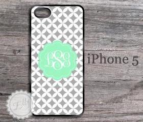 iPhone 5 case diamond mint and gray monogrammed hard cover