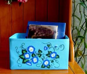 Blue Multi Use Storage Tote Basket With Cobalt Flowers