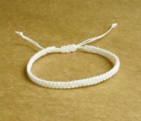 Simple Single Line White Wax Cord Bracelet / Wristband - Customized Bracelet - Gift under 5 - Adjustable Bracelet