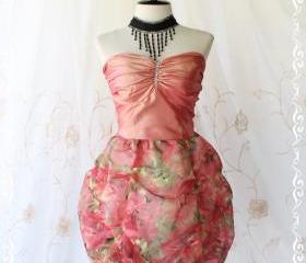 Prom Queen - Bubble Balloon Dress Glamorous Peachy Pink Tafeta With Organza Fabric Puffed Skirt