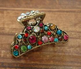 Colourful Rhinestone Wavy Filigree Hair Claws