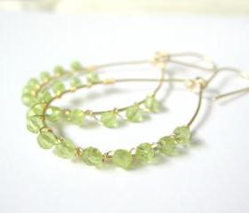 Peridot teardrop hoop earrings