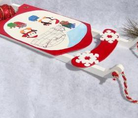 Holiday Ornament Red Sled with Penguins Christmas Decoration