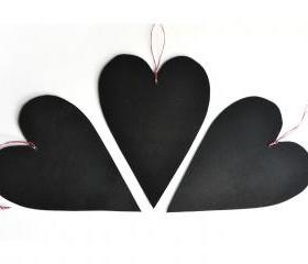 Set of 3 black hearts chalkboards made of cardboard and blackboard paint - Valentine's Day or wedding ornaments