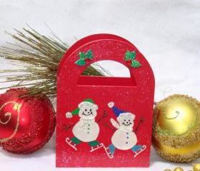 Skating Snowmen Holiday Gift Bag/ Ornament/ Keepsake