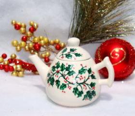 Christmas Ornament Teapot With Holly