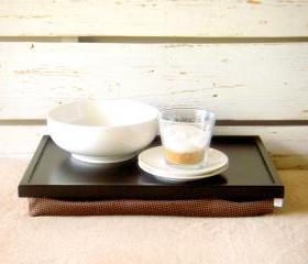 Wooden Laptop Lap Desk or Breakfast serving Tray - Black with Brown irregulary dotted, slighty shinny polyester fabric- Custom Order