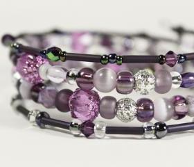 pink purple and silver memory wire bracelet