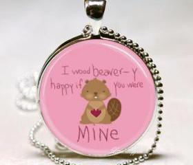 Brown squirrel I would be very happy if you were mine glass necklace keychain