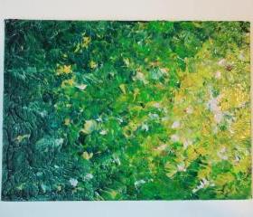 Original Acrylic Painting. FREE SHIPPING Abstract Lake Seaweed Hunter Forest Kelly Green Water. Lovely Impressionism Small Art 5 x 7