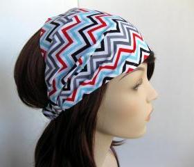 Chevron Zig Zag Headband Women's Head Wrap White Black Grey Gray Red Blue Bandana Hairband