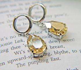 Swarovski Crystal Golden Shadow Earrings. Wedding Jewelry. Timeless Classic Teardrop. Elegant. Simple