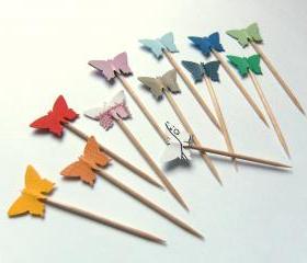 15 Party Picks Cupcake Toppers - Rainbow Colorful Funny Butterflies