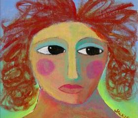Hand Painted Ceramic Art Tile Abstract Portrait Painting of Woman with Wild Red Hair