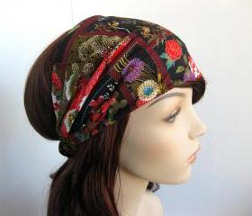 Japanese Tapestry Headband Women's Head Wrap Asian Flower Garden Hair Bandana Designer Fabric Autumn Fall Fashion Style
