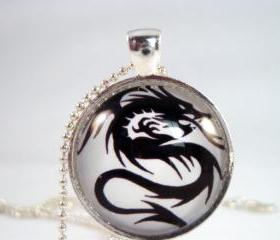 Black Dragon glass pendant necklace
