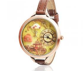 Vintage Polymer Clay Embellished Brown Leather Watch