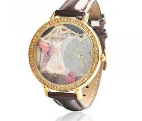 Handmade Polymer Clay Embellished Brown Leather Watch