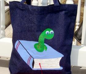 Denim Book Worm Book Bag/ School Bag