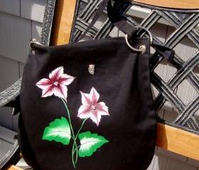 Black Messenger Bag with Burgundy and White Flowers and Butterfly Charm