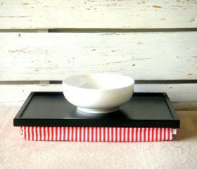  Laptop Lap Desk or Breakfast serving Tray - Black with White and Orange Striped Lycra Pillow