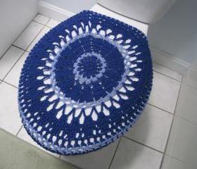 Crochet toilet seat cover or crochet toilet tank lid cover - royal blue/blue bell (TSC13 or TTL11)