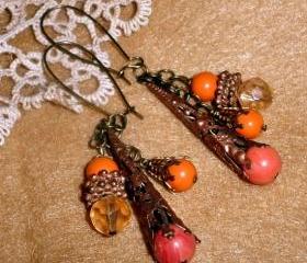 Beaded dangle earrings - Orange Elegance - Dramatic