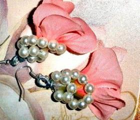 silk flower earrings vintage pearls Bridal bridesmaid multiples available