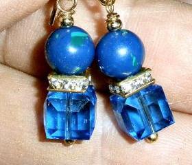 Swarovski cube earrings with rhinestones and Lapis Lazuli