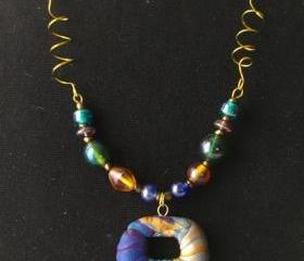 Beaded necklace FREE SHIPPING polymer clay donut