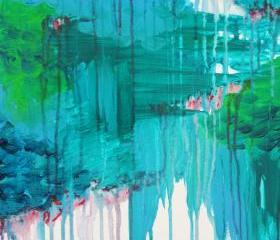 Gorgeous Blue Monsoon Rain Abstract Acrylic Painting, FREE SHIPPING Bold Royal Navy Ultramarine Blue Winter Storm Clouds